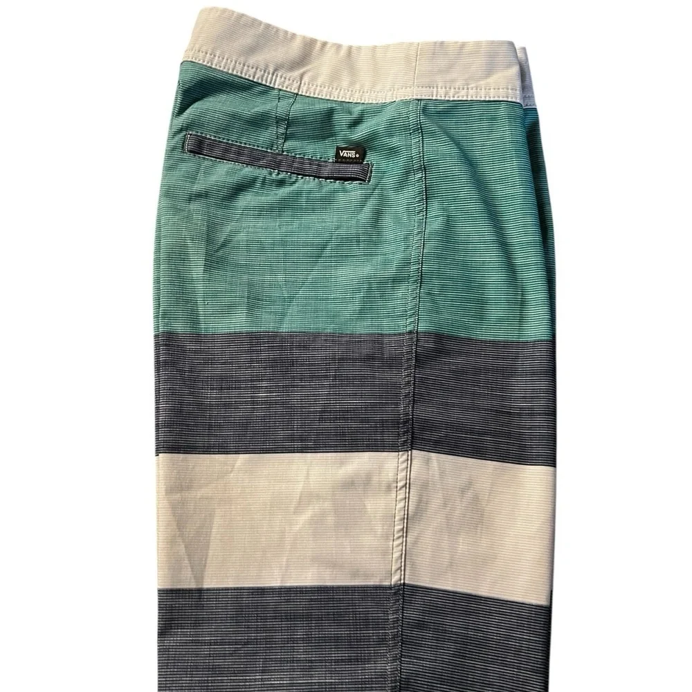 Vans Green, Blue and White Board Shorts with Color-Blocked Design Boys Size 12